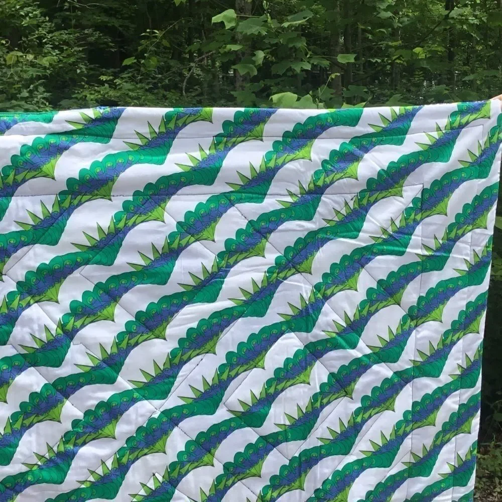 NWT. Hand Crafted Green/Orange/Cream Quilt